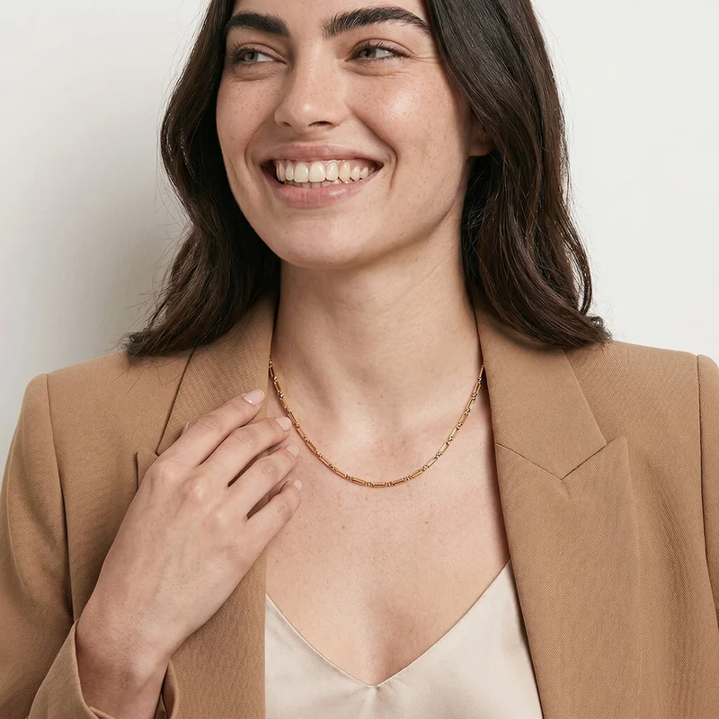 Palmonas  18K Gold Tone Plated Minimal Bamboo Link Necklace For Women - Waterproof & Anti-Tarnish for Women | Best Price UAE