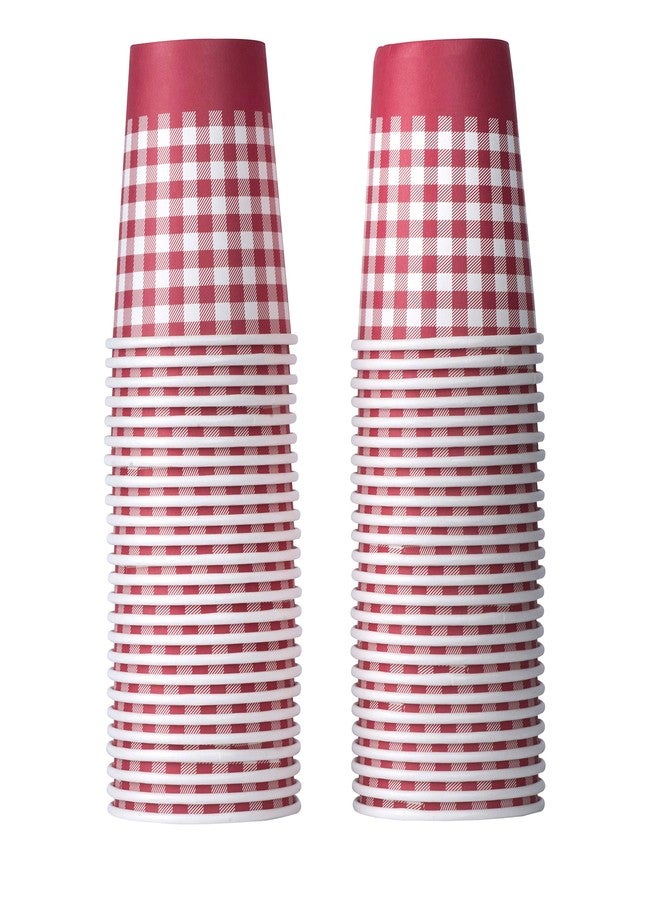 Hammont Picnic Cups - 9 oz Gingham BBQ Party Supplies - Birthday | Backyard | Picnic Decorations - Red & White Checkered Disposable Paper Cups (50 Pack) - Image 1