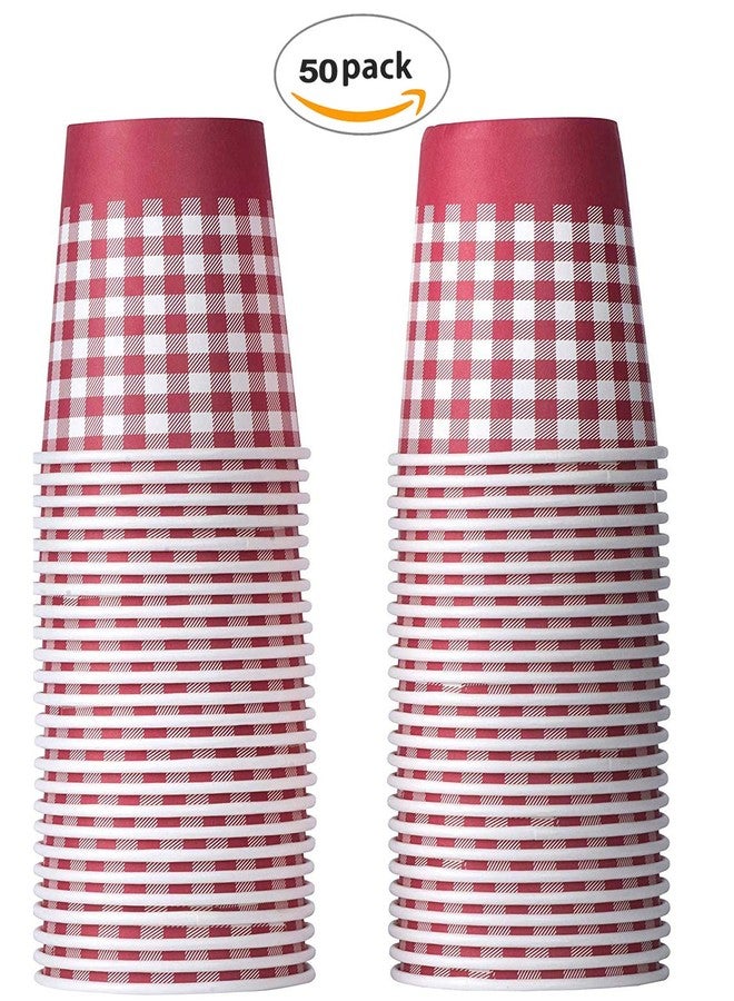 Hammont Picnic Cups - 9 oz Gingham BBQ Party Supplies - Birthday | Backyard | Picnic Decorations - Red & White Checkered Disposable Paper Cups (50 Pack) - Image 3