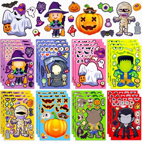 SmilinFit Halloween Stickers for Kids, DIY Crafts Halloween Goodie Bag Stuffers, Party Games Activities Pumpkin Stickers Party Favors Decorations Supplies - Image 1