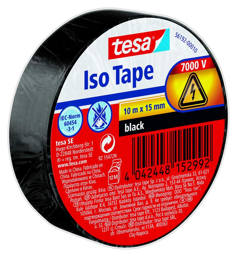 tesa Insulating Tape - Self-Adhesive Insulating Tape, Heat-Resistant - for Insulating, Repairing and Bundling - 10 m - Black - Image 1