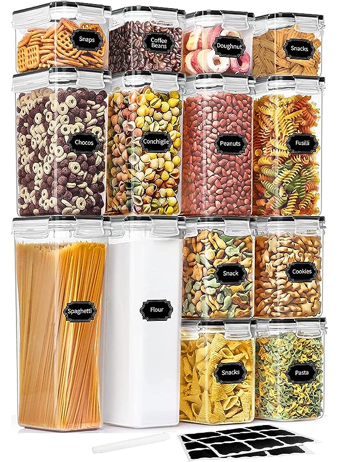 Premify Airtight Food Storage Containers | 14pcs Airtight Stackable Plastic Kitchen Containers & Storage Set With Labels & Marker | BPA Free Dishwasher, Microwave & Freezer Safe - Image 1