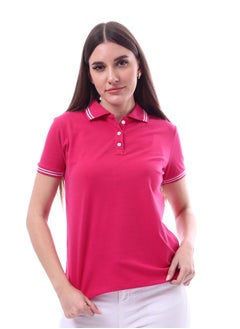 Andora Woman Turn Down Collar Solid Polo Shirt _ Fuchia  - Image 1