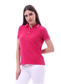 Andora Woman Turn Down Collar Solid Polo Shirt _ Fuchia  - Image 2