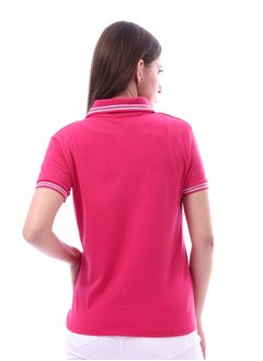 Andora Woman Turn Down Collar Solid Polo Shirt _ Fuchia  - Image 3