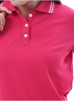 Andora Woman Turn Down Collar Solid Polo Shirt _ Fuchia  - Image 4