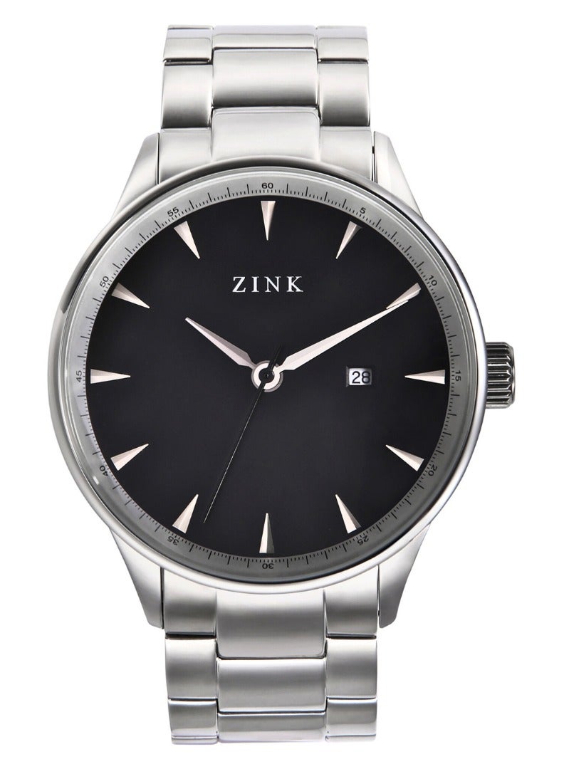 زنك ساعة ZINK ZK127G1SS-26 الأنيقة - ساعة رجالية عصرية بمينا أسود وسوار فضي من الفولاذ المقاوم للصدأ - Image 1