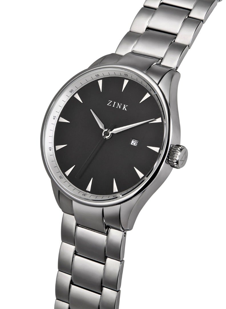 زنك ساعة ZINK ZK127G1SS-26 الأنيقة - ساعة رجالية عصرية بمينا أسود وسوار فضي من الفولاذ المقاوم للصدأ - Image 2