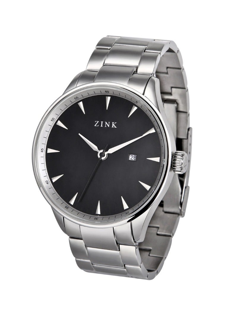 زنك ساعة ZINK ZK127G1SS-26 الأنيقة - ساعة رجالية عصرية بمينا أسود وسوار فضي من الفولاذ المقاوم للصدأ - Image 3