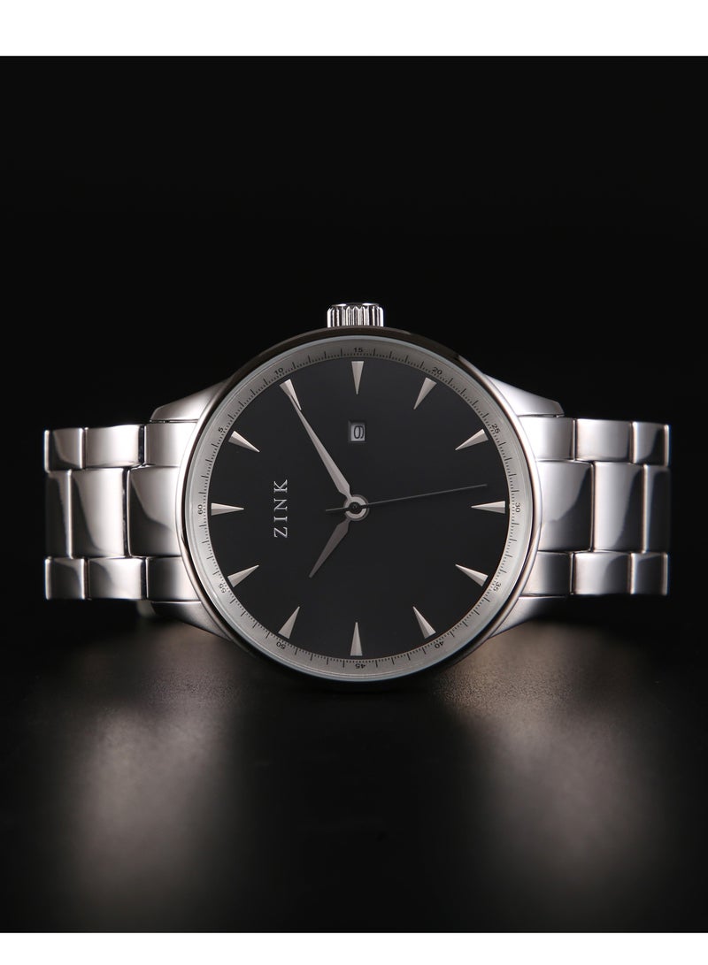 زنك ساعة ZINK ZK127G1SS-26 الأنيقة - ساعة رجالية عصرية بمينا أسود وسوار فضي من الفولاذ المقاوم للصدأ - Image 5