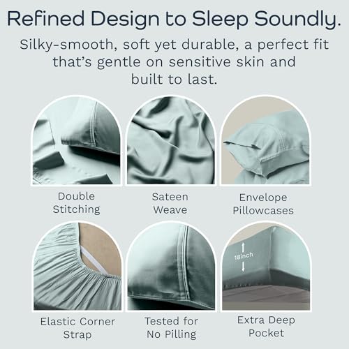 Olive + Crate Tencel Lyocell Eucalyptus Sheets King Size - Cooling Tencel Sheets for Hot Sleepers with 18 Inch Deep Pocket Fit - Eucalyptus 4-Piece Set - Image 5