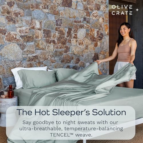 Olive + Crate Tencel Lyocell Eucalyptus Sheets King Size - Cooling Tencel Sheets for Hot Sleepers with 18 Inch Deep Pocket Fit - Eucalyptus 4-Piece Set - Image 2