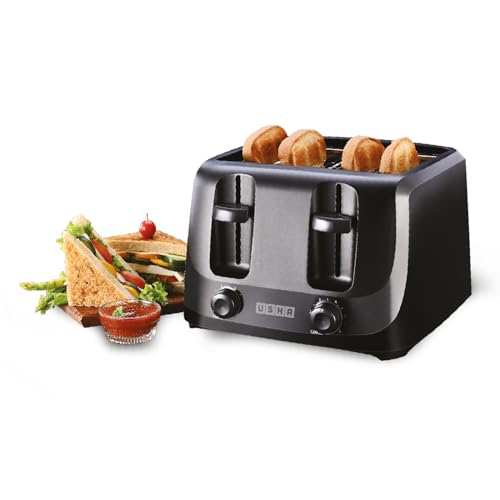Usha iToast 4 Slice Pop Up Toaster | 1400W | 6 Browning Settings | Cool Touch, Shock Proof Plastic Body| Removable Crumb Tray | Automatic Bread Centering for Uniform Browning |2 Years Warranty(Black) - Image 1