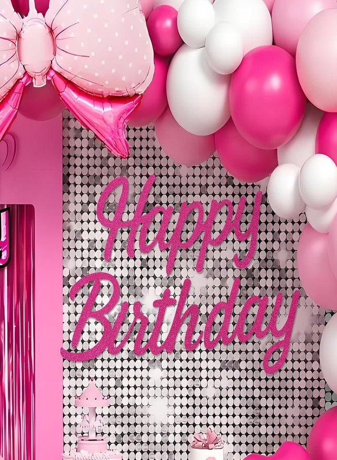 MASTRON Happy Birthday Sign for Balloon Arch Backdrop - Glitter Hot Pink Birthday Party Stickers Men Women Photo Backgrounds - Image 1