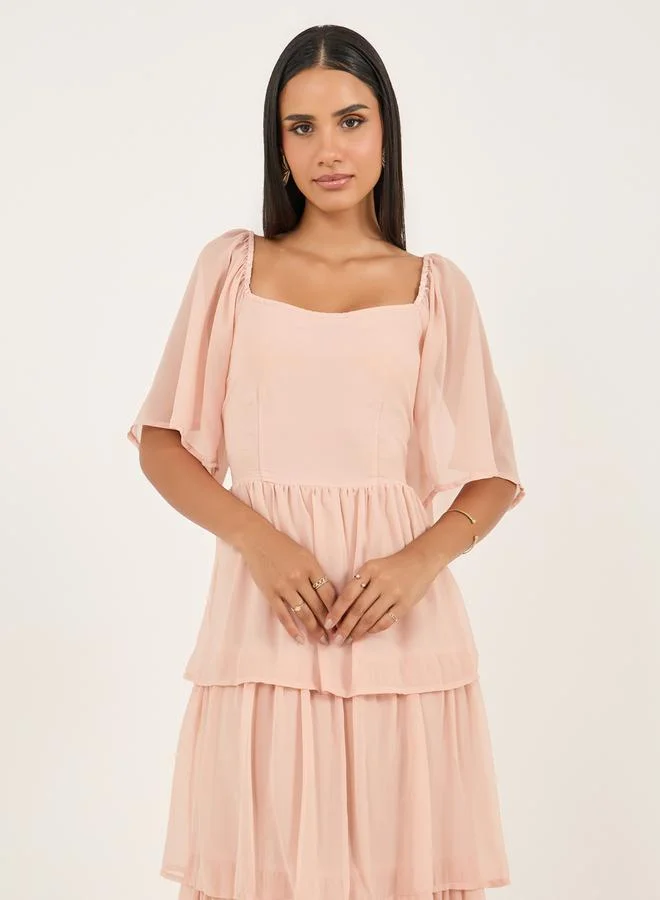 Styli Tiered Chiffon Dress