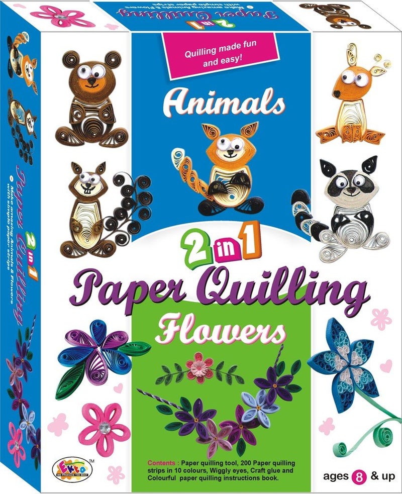EKTA Kid Paper Quilling Set - Animals and Flowers Edition (200 Strips in 10 Colors),Multicolor - Image 3