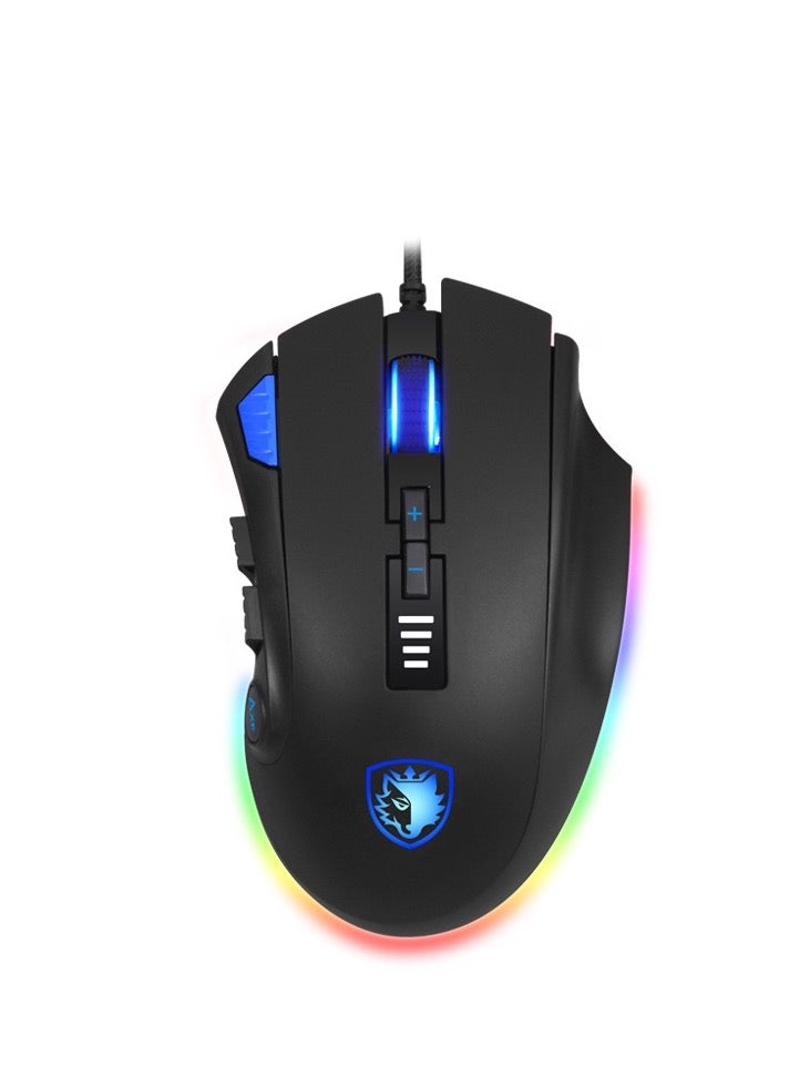 ساديس ماوس ألعاب SADES (S12) AXE، 12 زرًا قابلًا للبرمجة، إضاءة RGB خلفية 6، وزن قابل للفصل 10.5 جرام، حساس PMW 3325 البصري. - Image 1