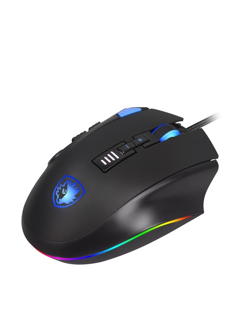 ساديس ماوس ألعاب SADES (S12) AXE، 12 زرًا قابلًا للبرمجة، إضاءة RGB خلفية 6، وزن قابل للفصل 10.5 جرام، حساس PMW 3325 البصري. - Image 2