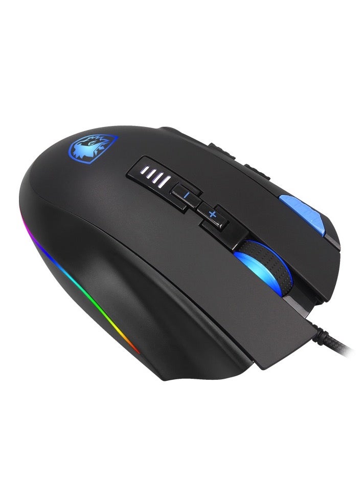 ساديس ماوس ألعاب SADES (S12) AXE، 12 زرًا قابلًا للبرمجة، إضاءة RGB خلفية 6، وزن قابل للفصل 10.5 جرام، حساس PMW 3325 البصري. - Image 4