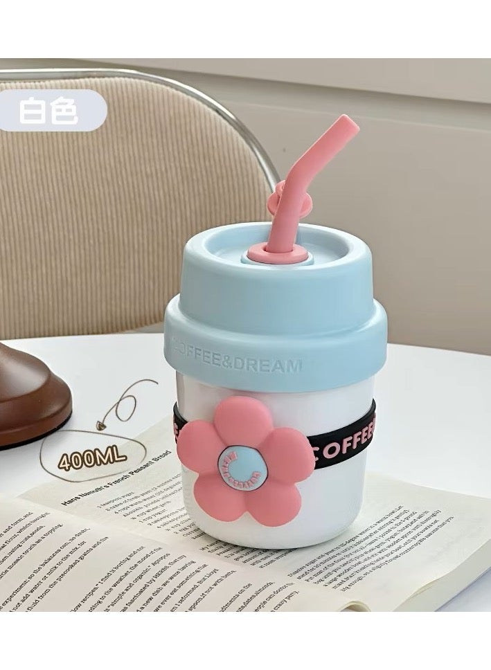 ريمي بيلا كوب ماء للأطفال بسعة 400 مل معزول من الفولاذ المقاوم للصدأ مع شفاطة، ترمس للأطفال - Image 1