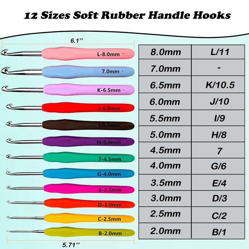 Yarniss 12 Size Crochet Hooks 2.0mm~8.0mm, Ergonomic Crochet Hooks Set with Case, Crochet Needle Tools for Beginner - Image 2