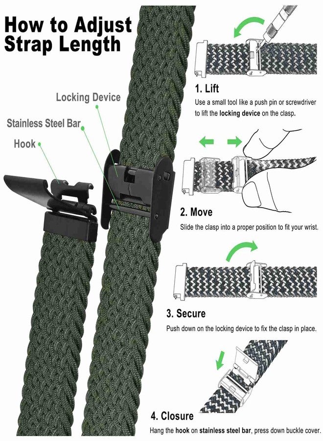 WOCCI 18mm Braided Nylon Watch Band for Men and Women, Quick Release, Black Stainless Steel Buckle (Khaki Green) - Image 5