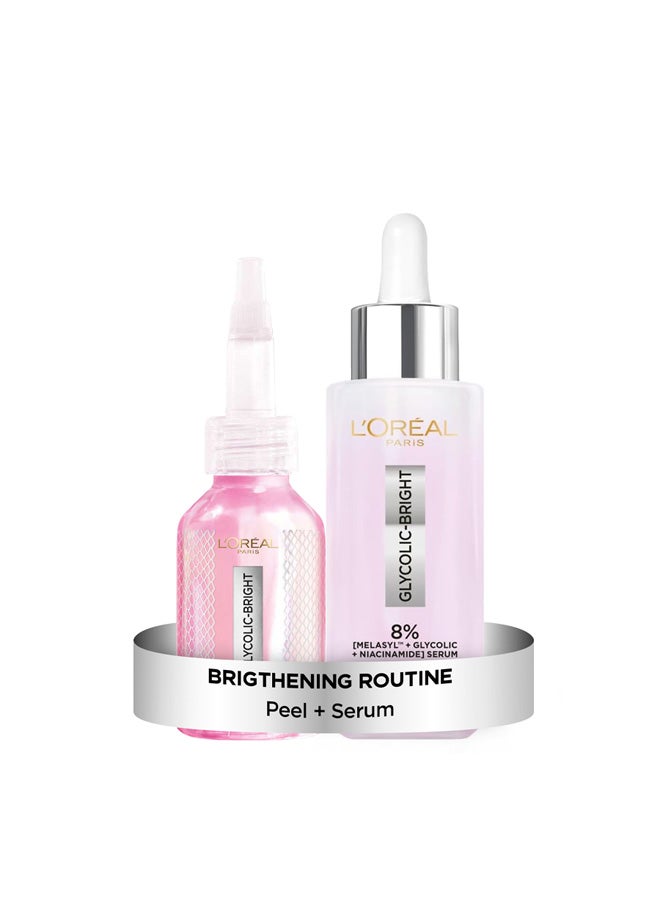 L'OREAL PARIS Glycolic Bright Anti-Dark Spot Exfoliant Peel Serum & L'Oréal Paris Glycolic Bright 8% [Melasyl тм + Glycolic + Niacinamide] face serum for Dark Spot & Brightening, 30ml Bundle - Image 1
