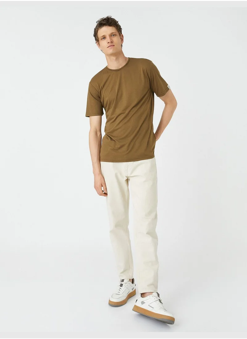 KOTON Basic T-Shirt Crew Neck Short Sleeve Tag Detailed