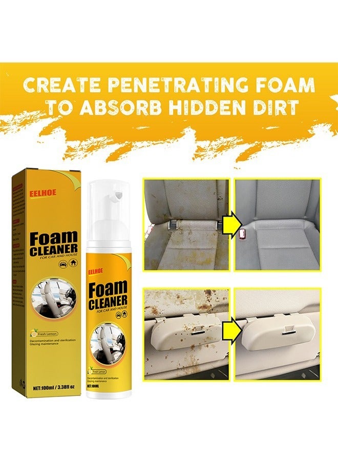 منظف متعدد الوظائف لرغوة السيارات، 100 مل لا شطف سيارة تنظيف داخلي، منظف خال من الدهن كل الأغراض منظف رغوة رذاذ ليمون مطبخ بيت السيارات - Image 4