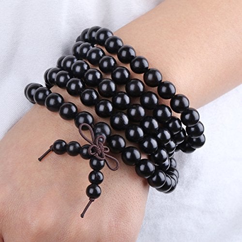 Nupuyai Natural Wood Wrap Bracelet for Women and Men, 108 Prayer Mala Beads Tibetan Necklace for Unisex Elastic Meditation Yoga Jewelry - Image 2
