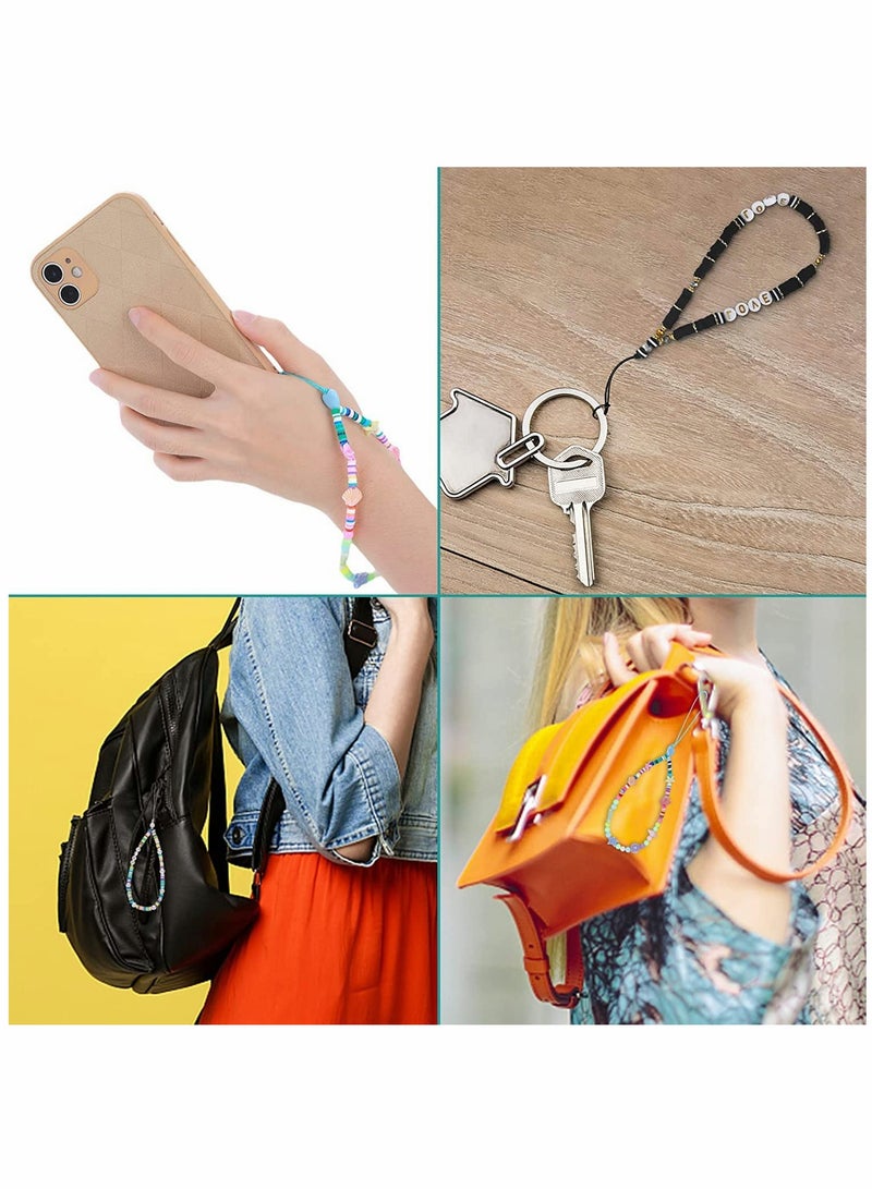 Zikra حبل معصم مزين بالخواتم الملونة مع قواقع، نجوم البحر، لؤلؤ، وحروف من طين البوليمر - 3 قطع سوار مفاتيح من خرز الأكريليك قوس قزح للهواتف والإكسسوارات. - Image 5