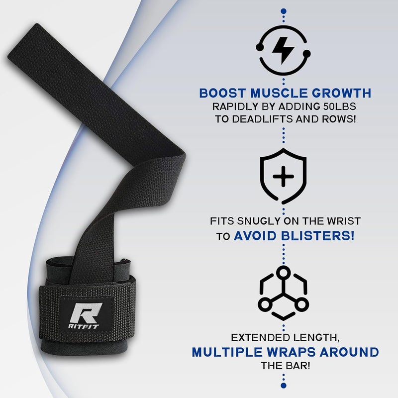 RitFit Lifting Wraps, Wrist Straps for Weightlifting, Wrist Support for Working Out, Bodybuilding, MMA, Powerlifting, Strength Training, Men & Women - Image 2