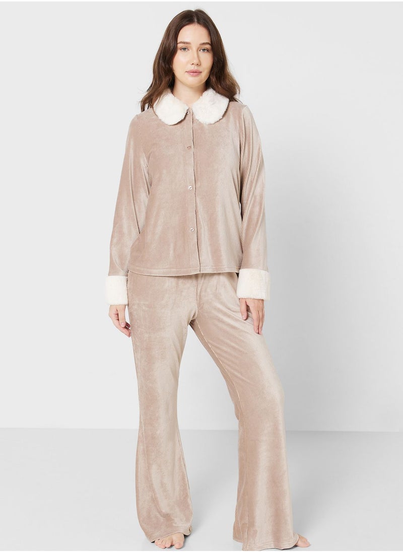 CHELSEA PEERS - Striped Shirt & Pyjama Set - Image 1