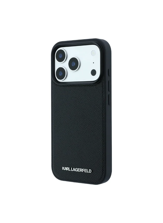 Karl Lagerfeld MagSafe Hard Case for iPhone 18 Pro Max Grained PU Leather with Elongated Logo