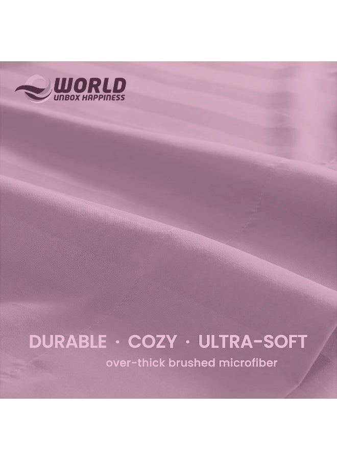 Eworld 4-Piece Luxury Super King Pink Striped Bedding Set (Flat Sheet 280×280 cm, Fitted Sheet 200×200+30 cm, 2 Pillowcases 50×75 cm) – Premium Microfiber, Hotel-Style Comfort - Image 3