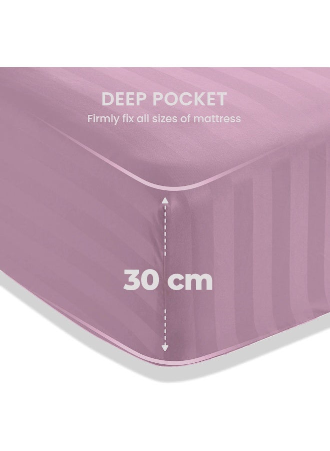 Eworld 4-Piece Luxury Super King Pink Striped Bedding Set (Flat Sheet 280×280 cm, Fitted Sheet 200×200+30 cm, 2 Pillowcases 50×75 cm) – Premium Microfiber, Hotel-Style Comfort - Image 4