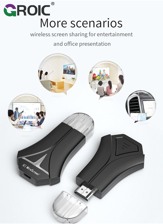 GROIC - محول عرض لاسلكي HDMI واي فاي 1080 بكسل لشاشة الهاتف المحمول مع جهاز استقبال دونجل لهاتف iPhone Mac iOS Android إلى جهاز عرض التلفزيون يدعم Miracast Airplay DLNA - Image 1