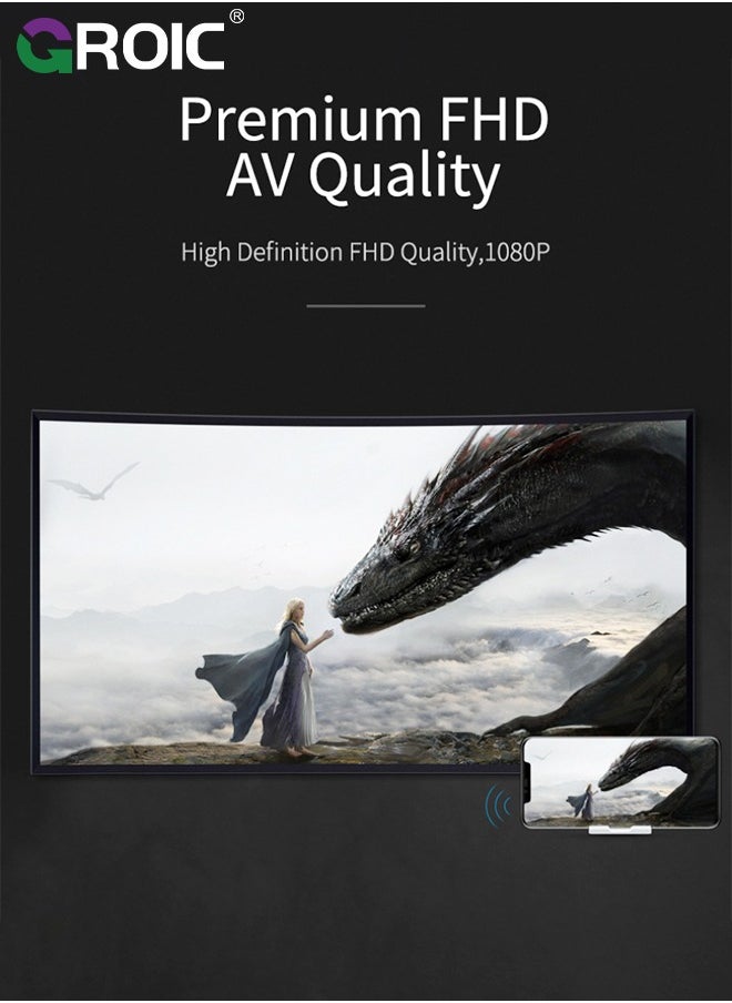 GROIC - محول عرض لاسلكي HDMI واي فاي 1080 بكسل لشاشة الهاتف المحمول مع جهاز استقبال دونجل لهاتف iPhone Mac iOS Android إلى جهاز عرض التلفزيون يدعم Miracast Airplay DLNA - Image 1
