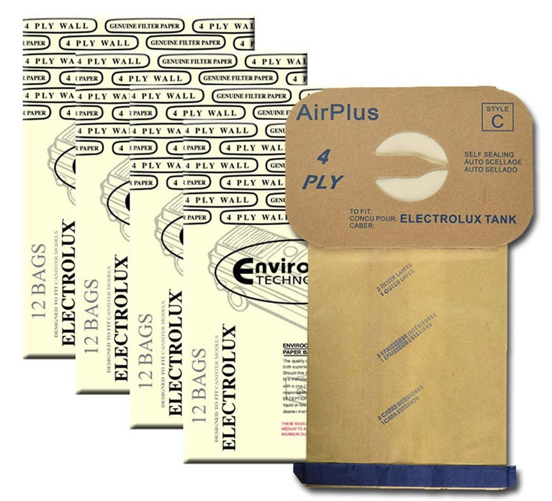 EnviroCare Style C 48 Electrolux Type C Tank Model Vacuum Cleaner Bags 4 Ply tan