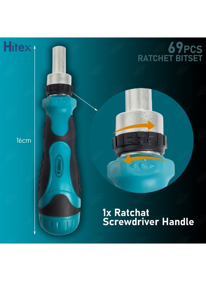 هيتكس مجموعة رؤوس مفكات براغي بسقاطة مكونة من 69 قطعة - رؤوس مغناطيسية، فولاذ كروم فاناديوم، مقبض مريح - مجموعة أدوات دقيقة للمنزل والمكتب ومشاريع الأعمال اليدوية - Image 2