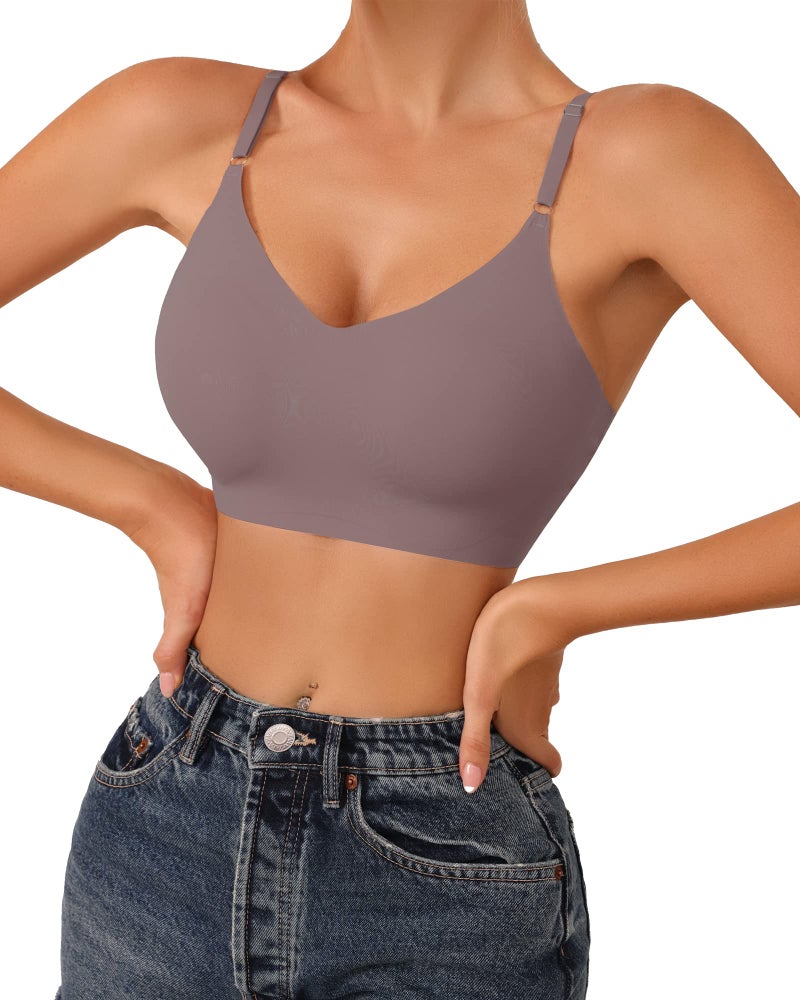 DEANGELMON 4 Pieces V Neck Bralettes Padded Seamless Adjustable Straps Bra Everyday Basic Sleeping Bras (4P3,S) - Image 3