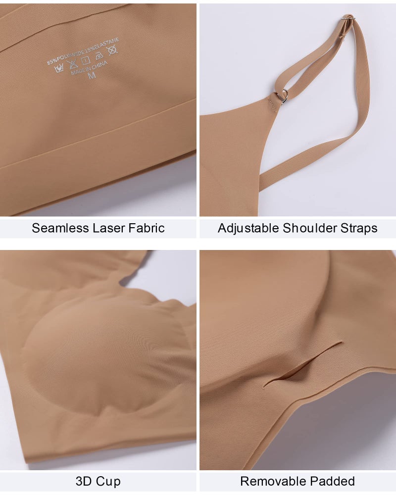 DEANGELMON 4 Pieces V Neck Bralettes Padded Seamless Adjustable Straps Bra Everyday Basic Sleeping Bras (4P3,S) - Image 5