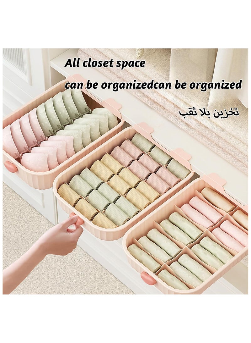 NANAO منظم أدراج بلاستيكي لتخزين الخزائن - صندوق تقسيم للملابس الداخلية، حمالات الصدر، الجوارب، والملابس - مثالي للخزانة، المطبخ، المكتب، والحمام - 31x25x8 سم، وردي - Image 4