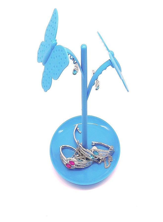 CONNECTWIDE Butterfly Tree Jewelry Necklace Stud Earring Holder Organizer Display Rack Tower Stand Tree (Blue)