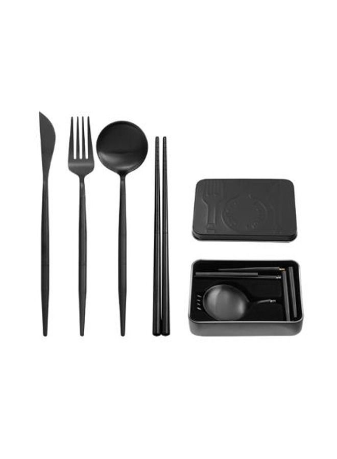 Portable Tableware Set Stainless Steel Dinnerware Removable Chopstick Knife Fork Spoon Camping Folding Travel Picnic Cutlery Set black - Image 1
