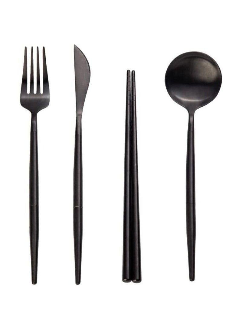 Portable Tableware Set Stainless Steel Dinnerware Removable Chopstick Knife Fork Spoon Camping Folding Travel Picnic Cutlery Set black - Image 2