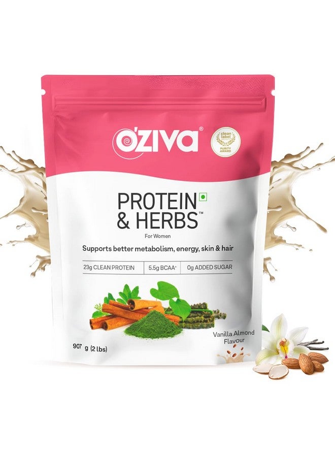 OZiva Protein & Herbs for Women (Vanilla Almond) I Manage Weight, Energy & Metabolism | Clean Protein, Shatavari, Green Tea I No Added Sugar, 2lbs (907gm) - Image 1