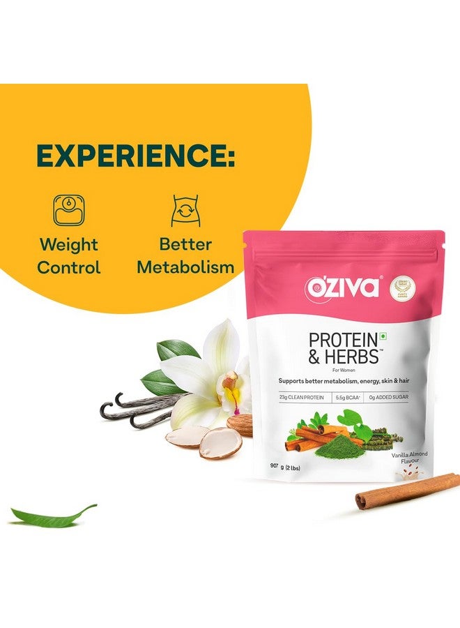 OZiva Protein & Herbs for Women (Vanilla Almond) I Manage Weight, Energy & Metabolism | Clean Protein, Shatavari, Green Tea I No Added Sugar, 2lbs (907gm) - Image 3