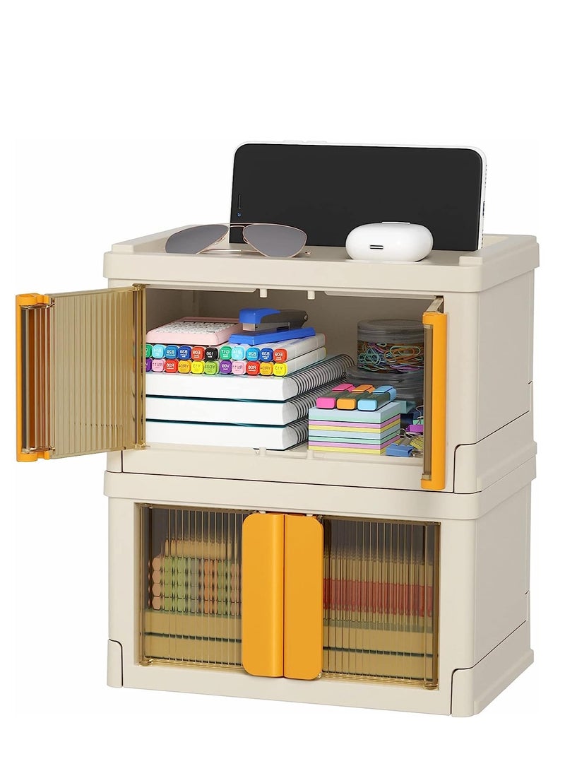 Set of 2 Foldable Plastic Office Storage Bins with Lids, Perfect for Organizing Supplies, Snacks, and More, Keep Your Workspace Tidy - Image 1