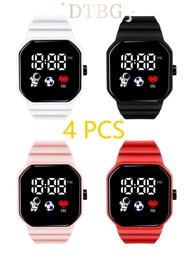 دي تي جي بي ساعة رائد فضاء أنيقة وبسيطة مع شاشة رقمية مربعة - مزيج من التكنولوجيا والموضة للطلاب وعشاق الرياضة (4 قطع) - Image 1